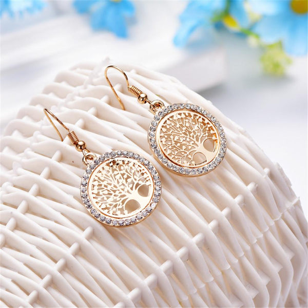 "Tree Of Life" - Gold Earrings w/ Rhinestones (FREE SHIPPING)