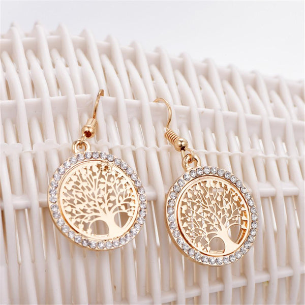 "Tree Of Life" - Gold Earrings w/ Rhinestones (FREE SHIPPING)