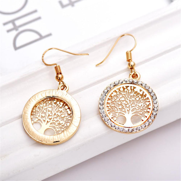 "Tree Of Life" - Gold Earrings w/ Rhinestones (FREE SHIPPING)