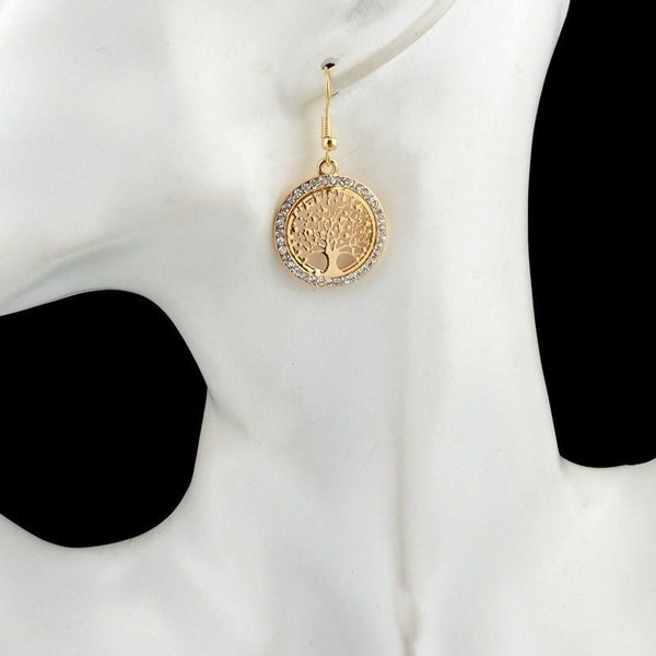 "Tree Of Life" - Gold Earrings w/ Rhinestones (FREE SHIPPING)