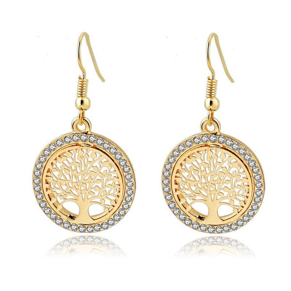 "Tree Of Life" - Gold Earrings w/ Rhinestones (FREE SHIPPING)