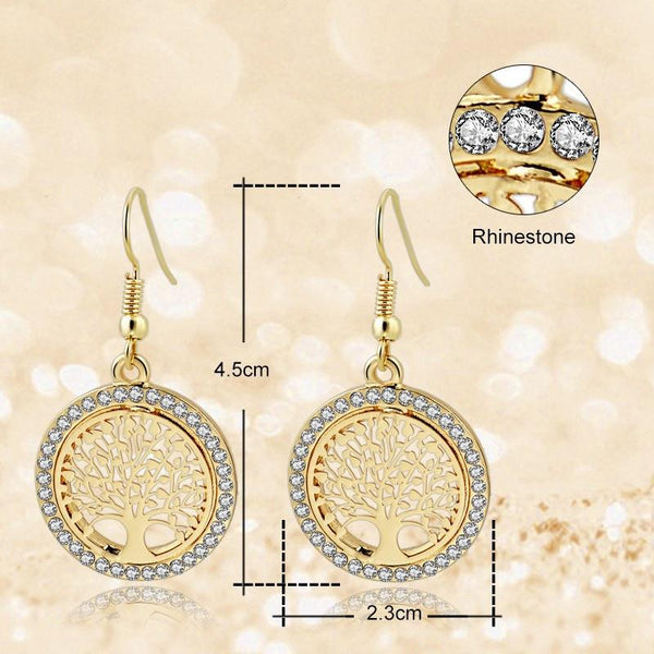 "Tree Of Life" - Gold Earrings w/ Rhinestones (FREE SHIPPING)